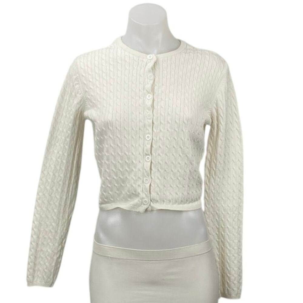 Edikted White Ivory Cable Knit Long Sleeve Crop Button Up Cardigan Sweater Top S